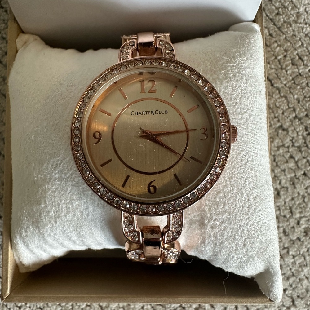 Charter Club Women's Watch in Rose Gold with Crystal Accents